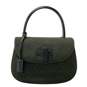 Gucci Handbag 838 Dark Green Black Wool Leather Dark Green X Black